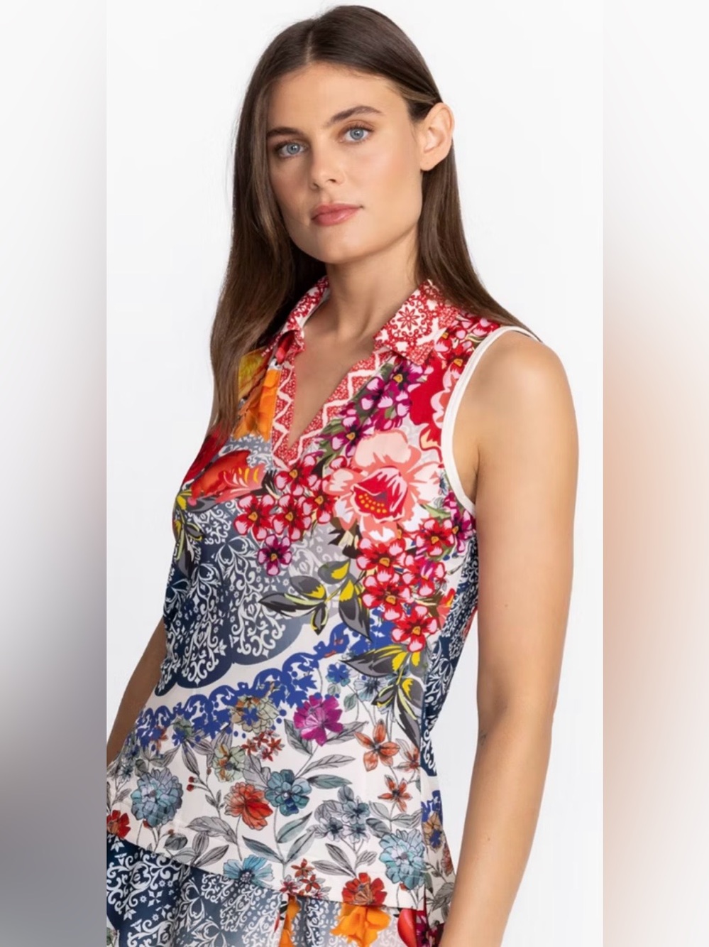 Johnny Was Multicolor Floral Split V-Collar Camisole, S
